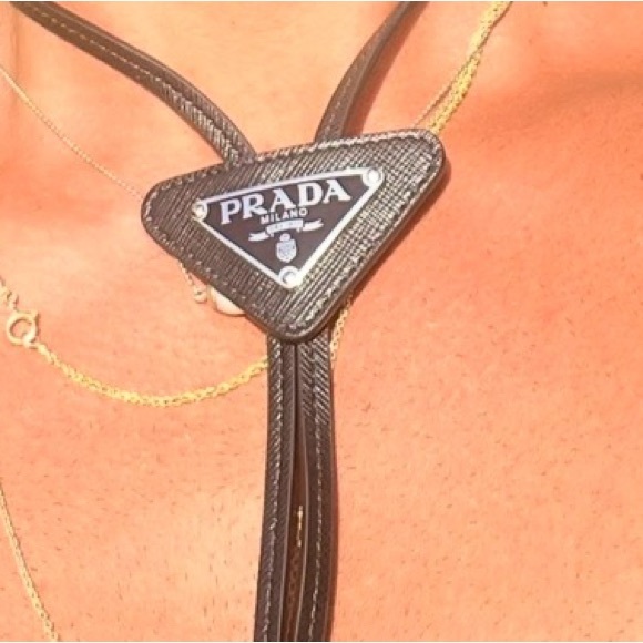 Prada Black Saffiano Leather Bolo Tie - Picture 3 of 4